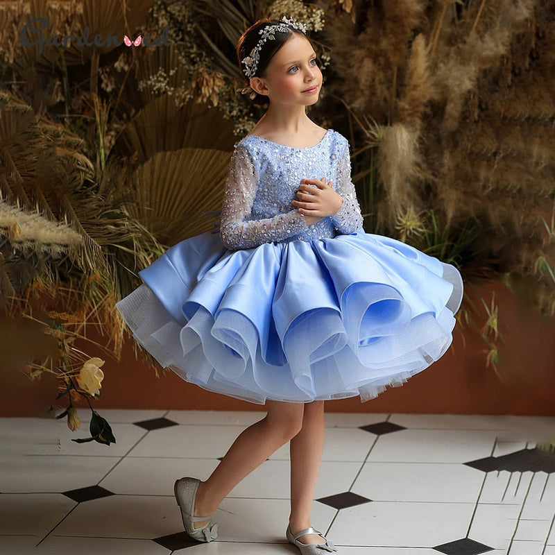Light Blue Organza Cheap Baby Flower Girl Dresses with Lace Top – SheerGirl
